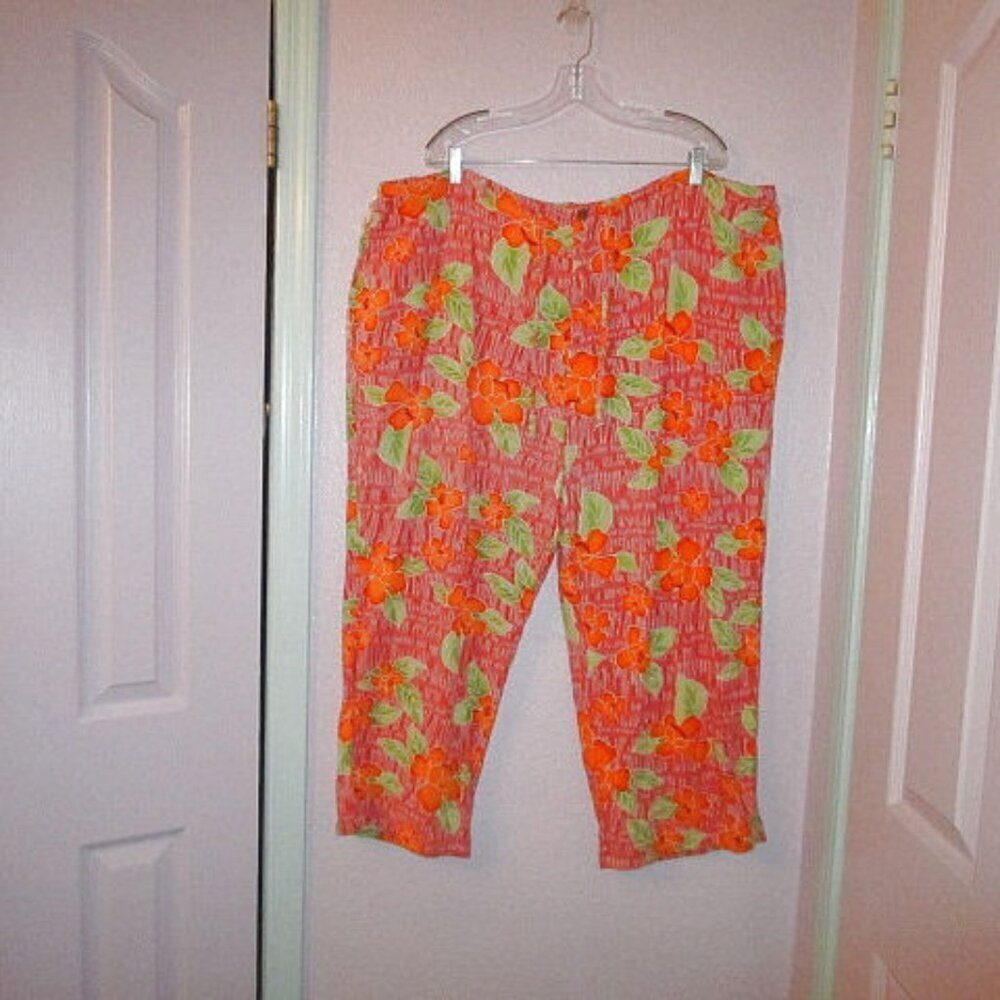 Vtg 90s Tahiti Reef Wide Leg Pants Size 3X Pockets Pull On High Rise Crop Resort